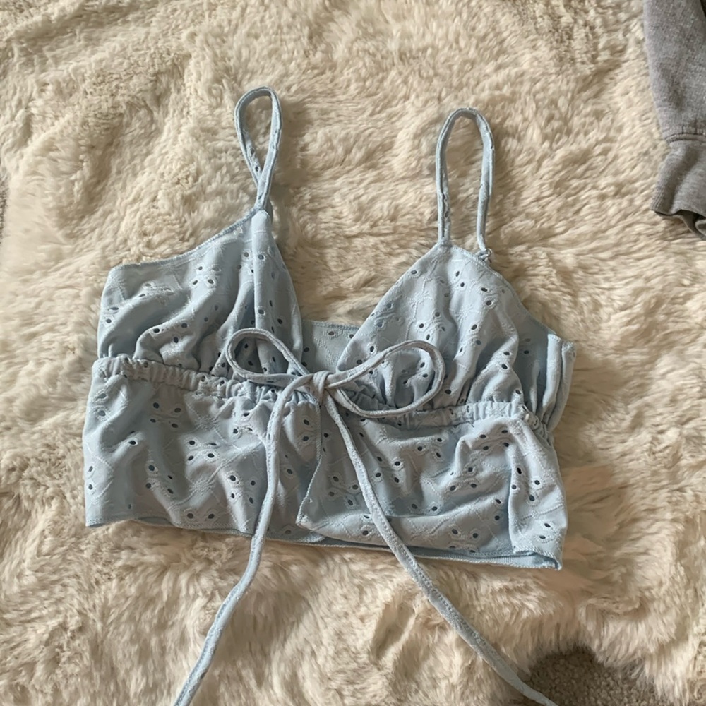 BABY BLUE TINY TIE TOP SHEIN